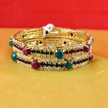 gold moti stone cz polki kundun meenakari pearl bangle kara size-2.8 2