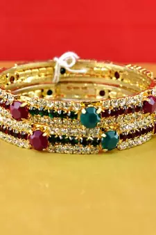 gold moti stone cz polki kundun meenakari pearl bangle kara size-2.8