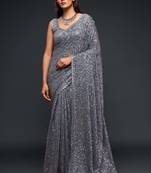 Slate Grey Georgette Heavy Sequin Embroidered Saree with Un-Stitched Blouse