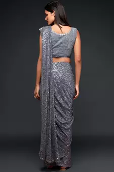 Slate Grey Georgette Heavy Sequin Embroidered Saree with Un-Stitched Blouse