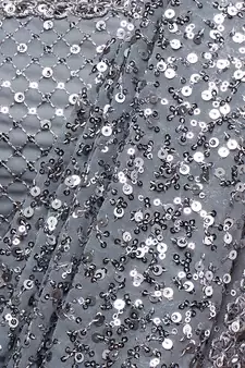 Slate Grey Georgette Heavy Sequin Embroidered Saree with Un-Stitched Blouse