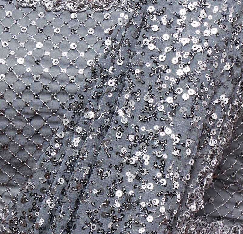 Slate Grey Georgette Heavy Sequin Embroidered Saree with Un-Stitched Blouse
