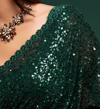 Deep Green Thread And Multiple Sequins Embroidered Georgette Designer Saree 8