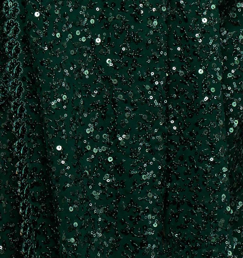 Deep Green Thread And Multiple Sequins Embroidered Georgette Designer Saree