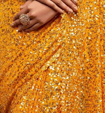 Bright Yellow Georgette Sequin Embroidered Saree for Women 7