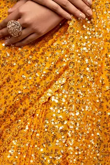 Bright Yellow Georgette Sequin Embroidered Saree for Women
