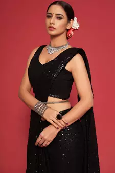 Black Sequins Embroidered Georgette Designer Party Wear Saree