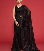 Black Sequins Embroidered Georgette Designer Party Wear Saree