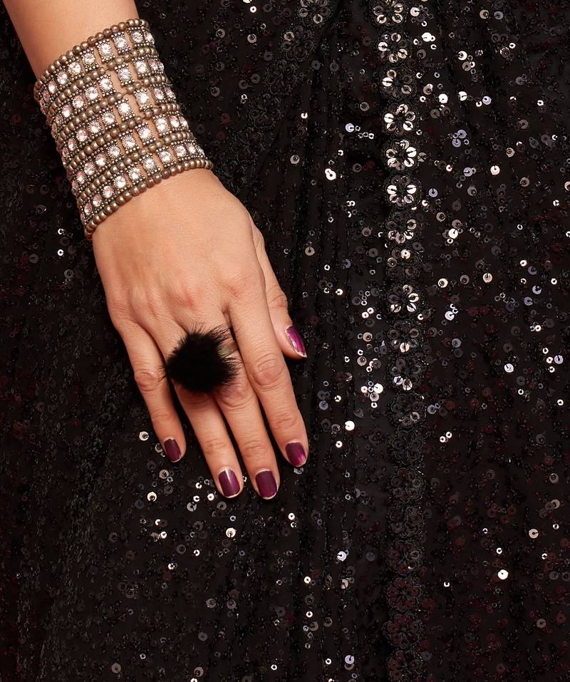 Black Sequins Embroidered Georgette Designer Party Wear Saree