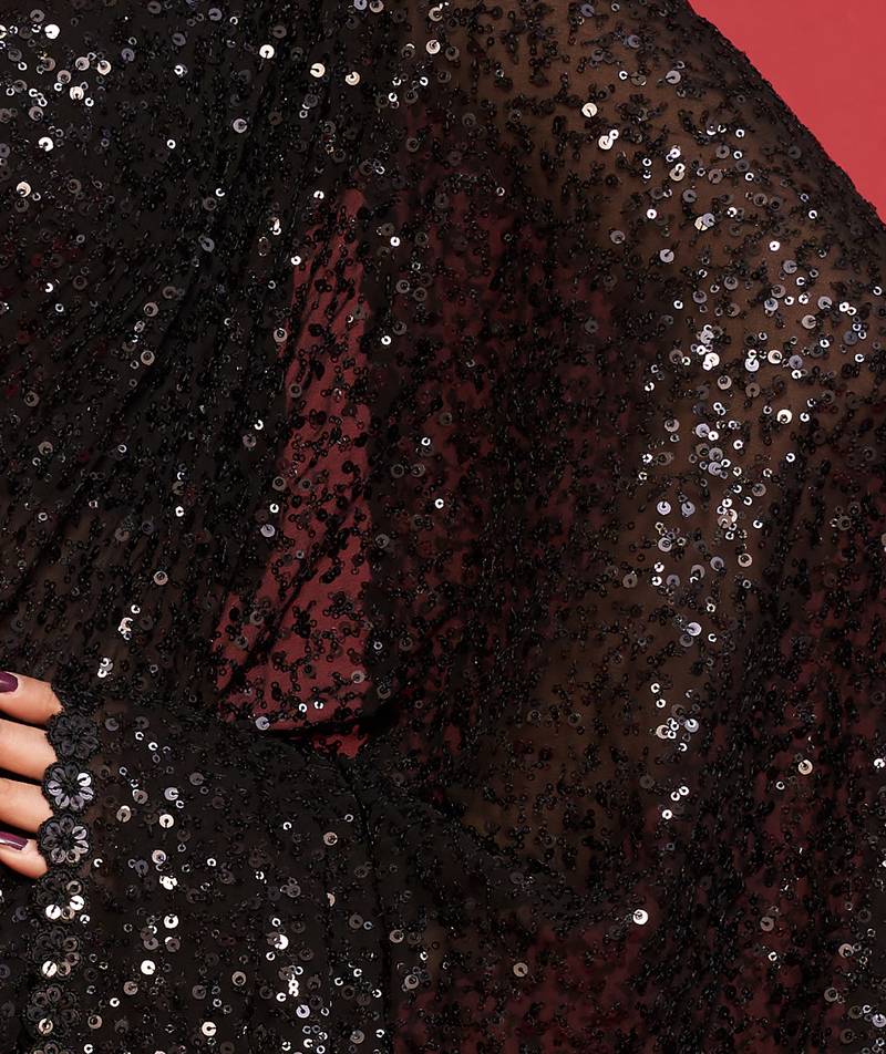 Black Sequins Embroidered Georgette Designer Party Wear Saree
