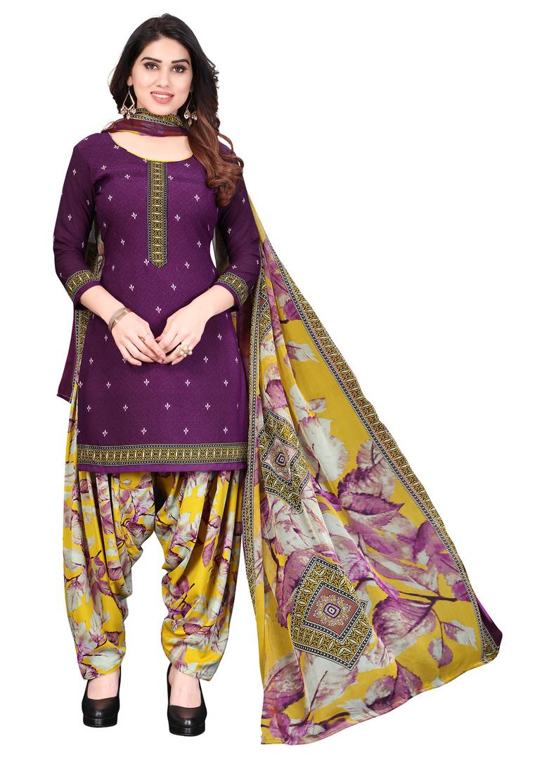 Purple printed synthetic salwar