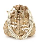 Anekaant Lotus Beige & Gold Velvet Floral Embroidered potlibags