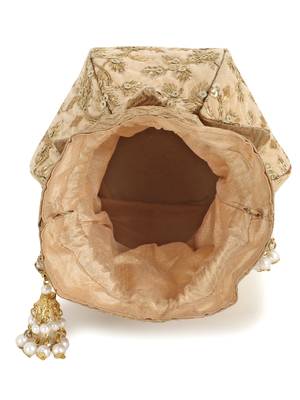 Anekaant Lotus Beige & Gold Velvet Floral Embroidered potlibags 4