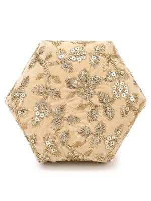 Anekaant Lotus Beige & Gold Velvet Floral Embroidered potlibags 5