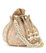 Anekaant Lotus Pastel Pink & Gold Velvet  Floral Embellished potlibags