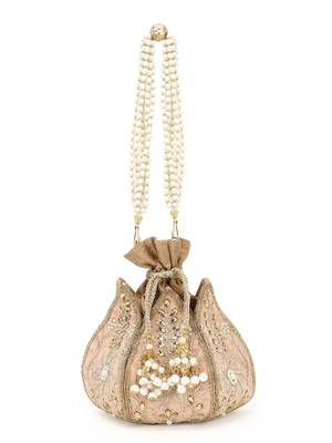 Anekaant Lotus Pastel Pink & Gold Velvet  Floral Embellished potlibags 2