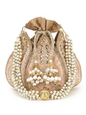 Anekaant Lotus Pastel Pink & Gold Velvet  Floral Embellished potlibags 3