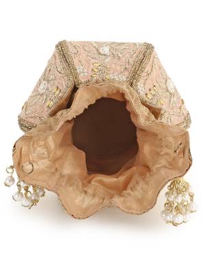Anekaant Lotus Pastel Pink & Gold Velvet  Floral Embellished potlibags 4