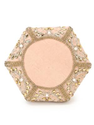 Anekaant Lotus Pastel Pink & Gold Velvet  Floral Embellished potlibags 5