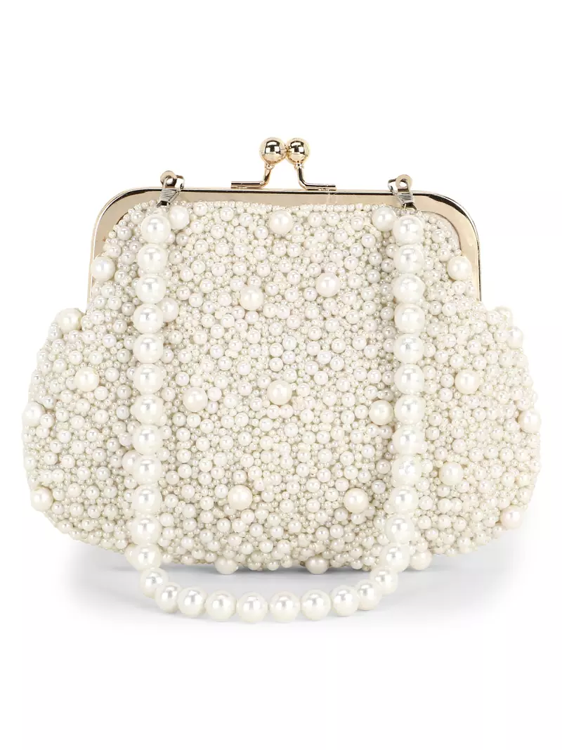 Anekaant Pochette Off White Faux Silk Pearl Embellished Clutch