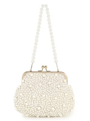 Pochette Off White Faux Silk Pearl Embellished Clutch 2