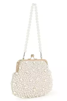 Pochette Off White Faux Silk Pearl Embellished Clutch