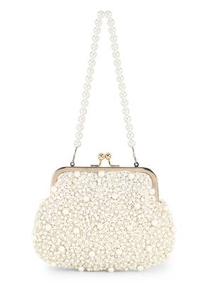 Pochette Off White Faux Silk Pearl Embellished Clutch 4