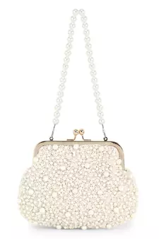 Pochette Off White Faux Silk Pearl Embellished Clutch