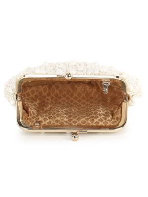 Pochette Off White Faux Silk Pearl Embellished Clutch 5