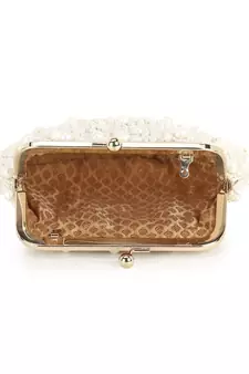 Pochette Off White Faux Silk Pearl Embellished Clutch