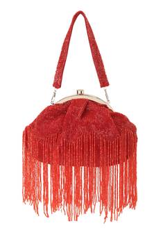 Anekaant Dangle Red Faux Silk Embellished Clutch