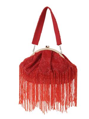 Anekaant Dangle Red Faux Silk Embellished Clutch 3