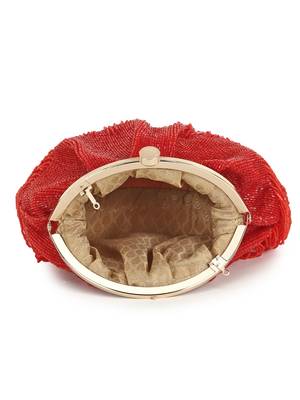 Anekaant Dangle Red Faux Silk Embellished Clutch 4