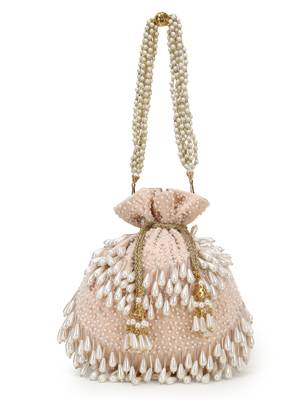Dangle Peach & Off White Velvet Pearl Embellished potlibags 2