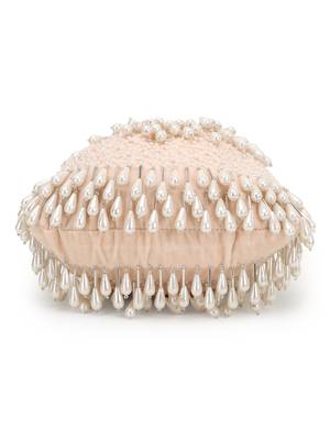 Dangle Peach & Off White Velvet Pearl Embellished potlibags 5