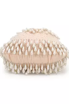 Dangle Peach & Off White Velvet Pearl Embellished potlibags