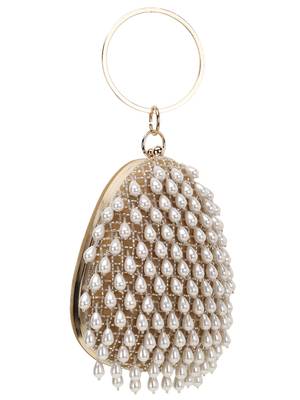Anekaant Dangle Tan & Off White Velvet Pearl Embellished Clutch 2
