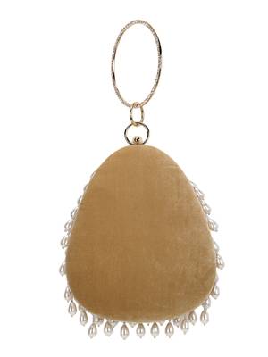 Anekaant Dangle Tan & Off White Velvet Pearl Embellished Clutch 3