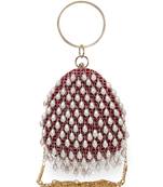 Anekaant Dangle Maroon & Off White Velvet Pearl Embellished Clutch