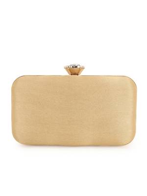 Anekaant Adorn Gold Faux Silk Striped & Embellished Clutch 3