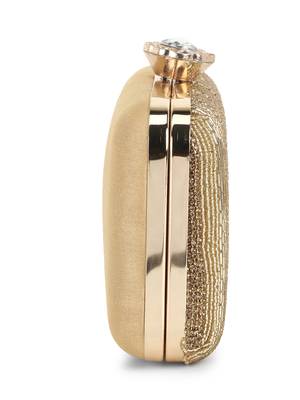 Anekaant Adorn Gold Faux Silk Striped & Embellished Clutch 5