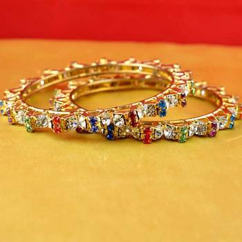 gold moti stone cz polki kundun meenakari pearl bangle kara size-2.8 2