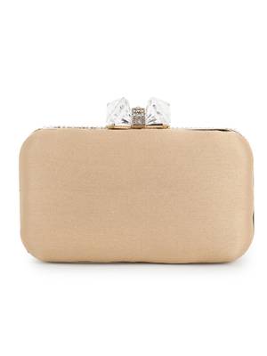 Anekaant Adorn Beige & Gold Faux Silk Striped & Embellished Clutch 3