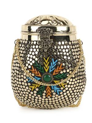 Anekaant Cask Gold & Multi Metal Floral Mosaic Clutch 1