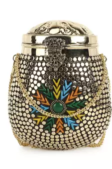 Anekaant Cask Gold & Multi Metal Floral Mosaic Clutch