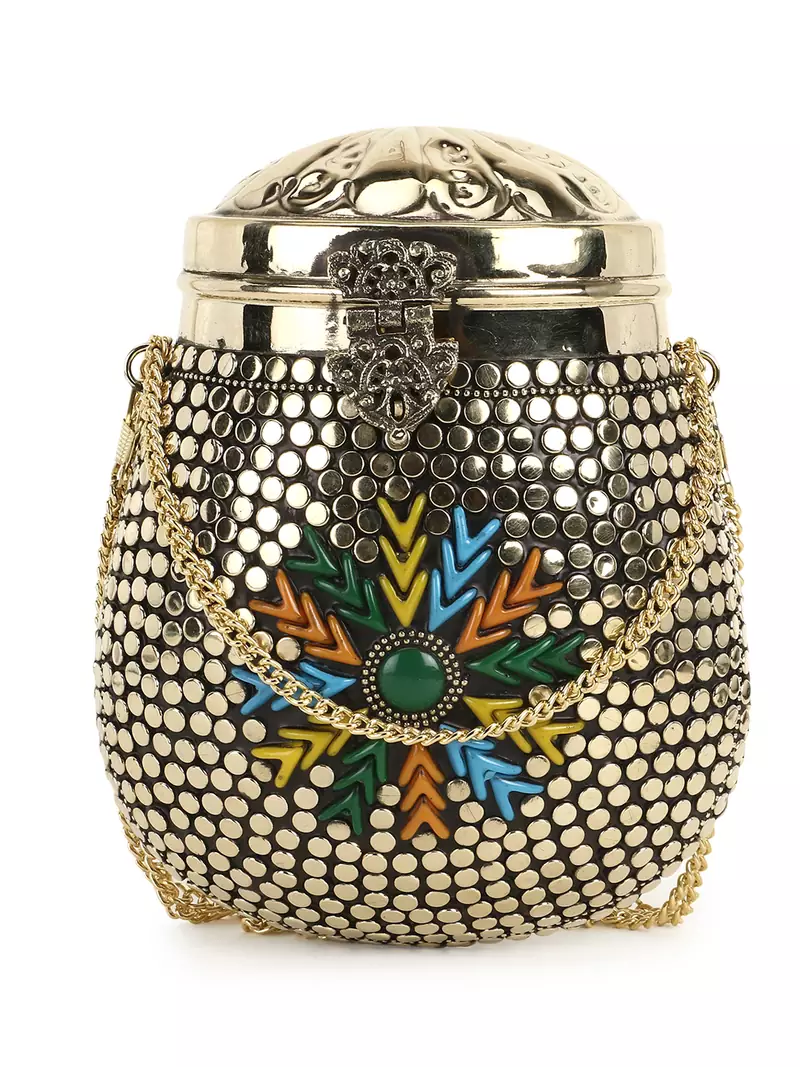 Anekaant Cask Gold & Multi Metal Floral Mosaic Clutch