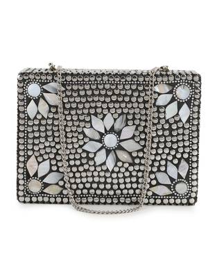 Anekaant Mosaic Silver & White Metal Floral Mosaic Clutch 1