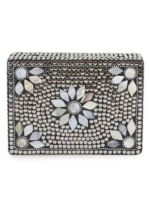 Anekaant Mosaic Silver & White Metal Floral Mosaic Clutch 3