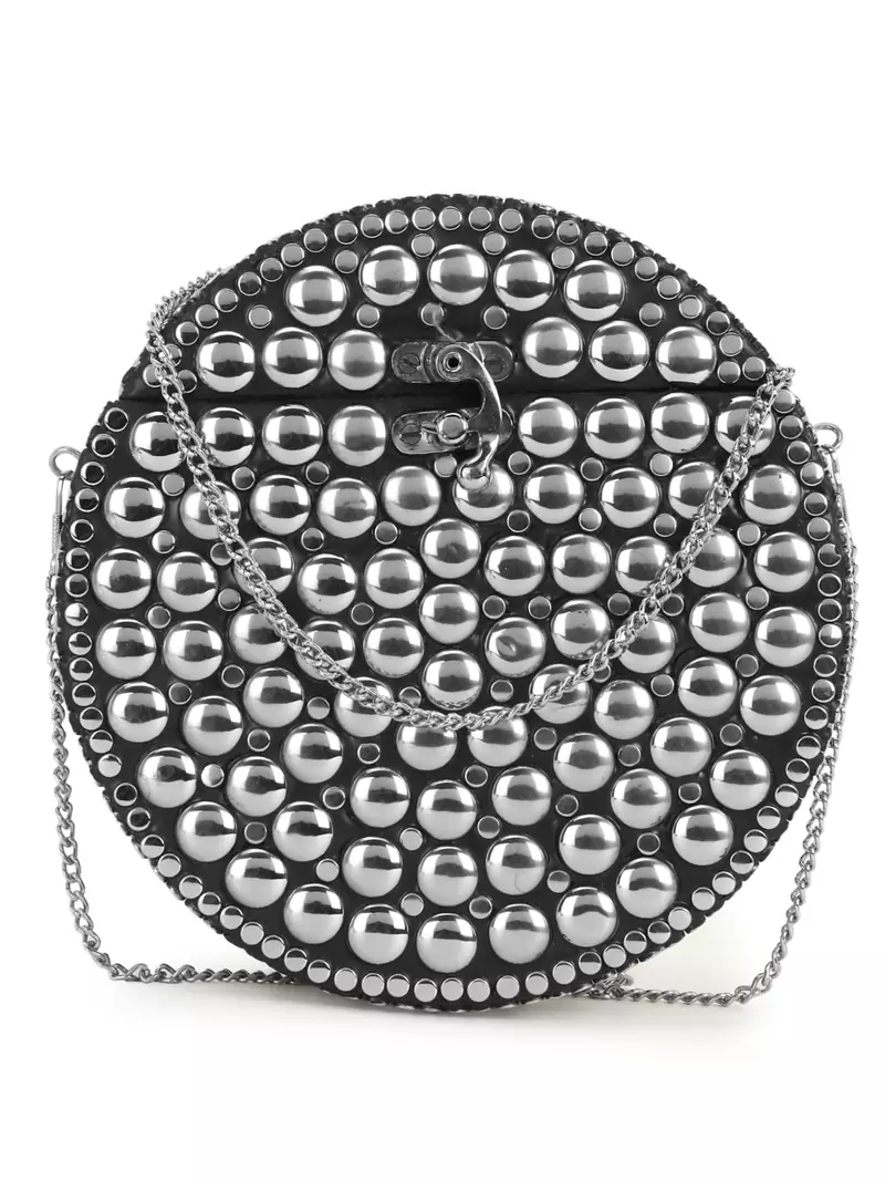 Anekaant Mosaic Silver Metal Polka Dot Mosaic Clutch