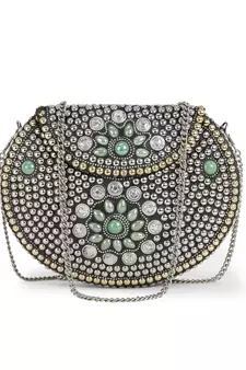 Anekaant Mosaic Silver & Oilve Metal Floral Mosaic Clutch